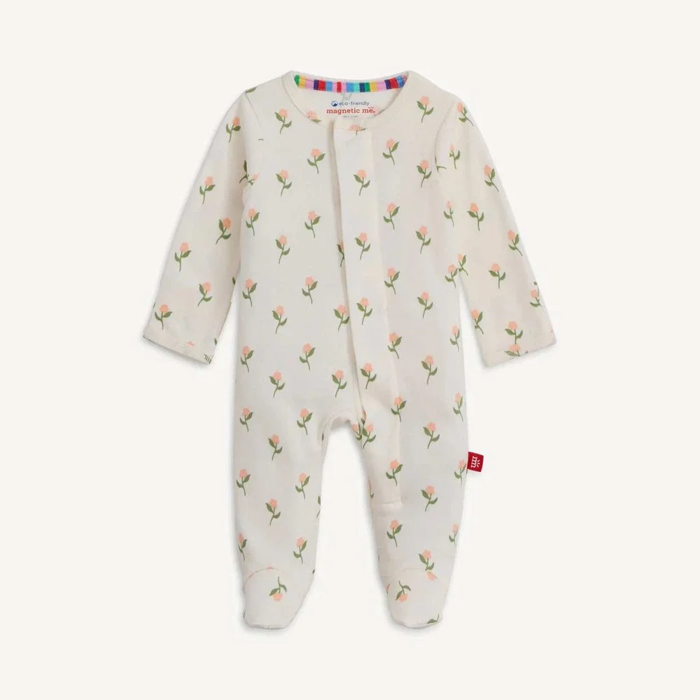 Magnetic Me Baby Girls Floral Magnetic Closure Footie Pajamas NB New With Tags